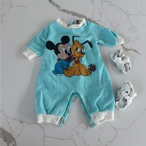 Vintage 1984 Disney Babies outfit w baby Mickey and Pluto + vintage bootie shoes